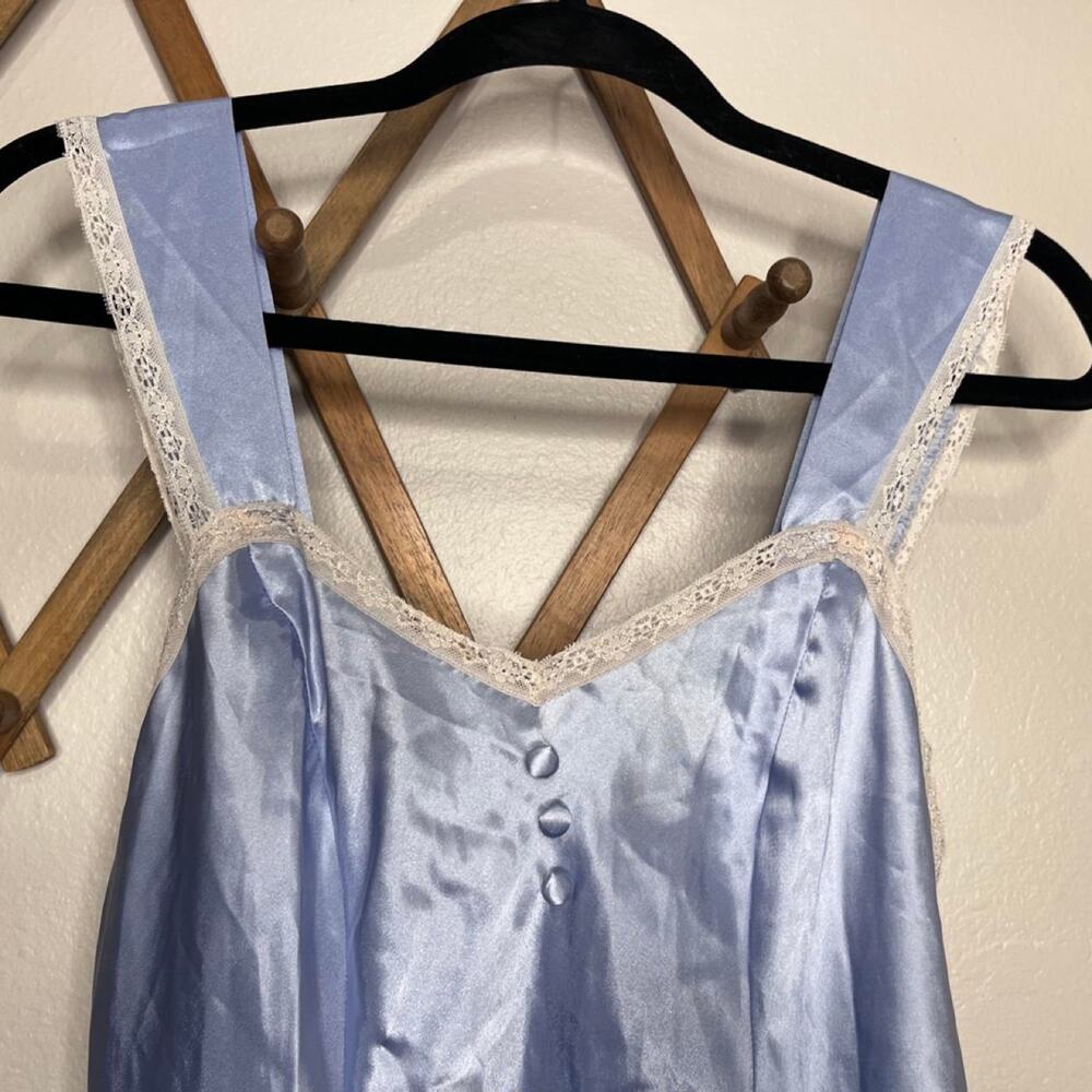 Vintage Delicates Light Blue Satin Lace Slip Dress Nightgown M